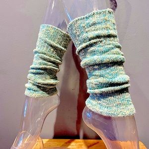 Pale turquoise blue and cream leg ankle warmers